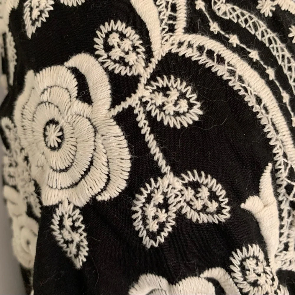 KAREN KANE Embroidered Floral Sleeveless Dress Cotton Black & Creme - Picture 9 of 15